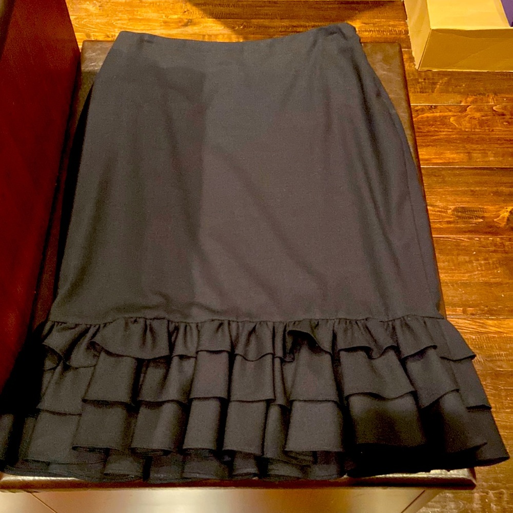 Ralph Lauren Collection Purple Label ruffled Black pencil wool skirt sz 6